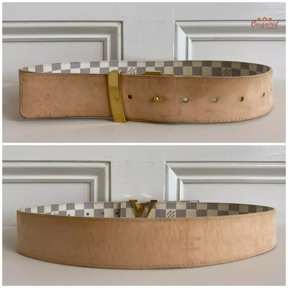 Authentic Louis Vuitton Damier Azur Canvas Leather Gold LV Initials Belt 85/34 main image 5